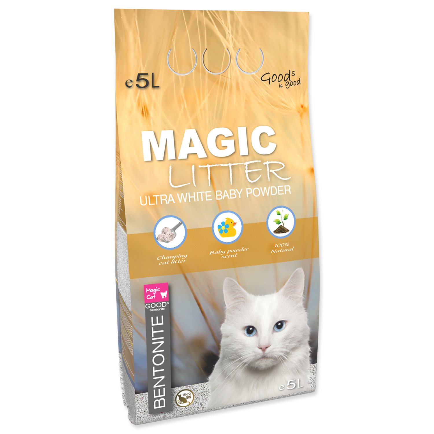 Kočkolit Magic Litter Bentonite Ultra White Baby Powder 5L/4,4kg-KS