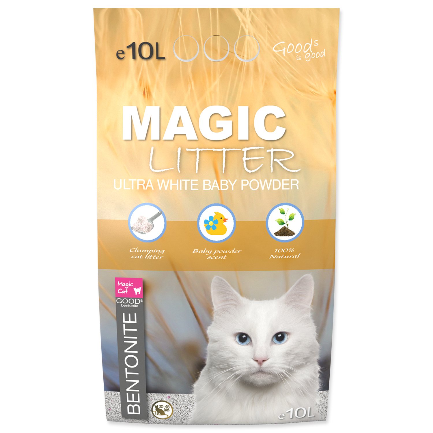 Kočkolit Magic Litter Bentonite Ultra White Baby Powder 10L/9kg-KS
