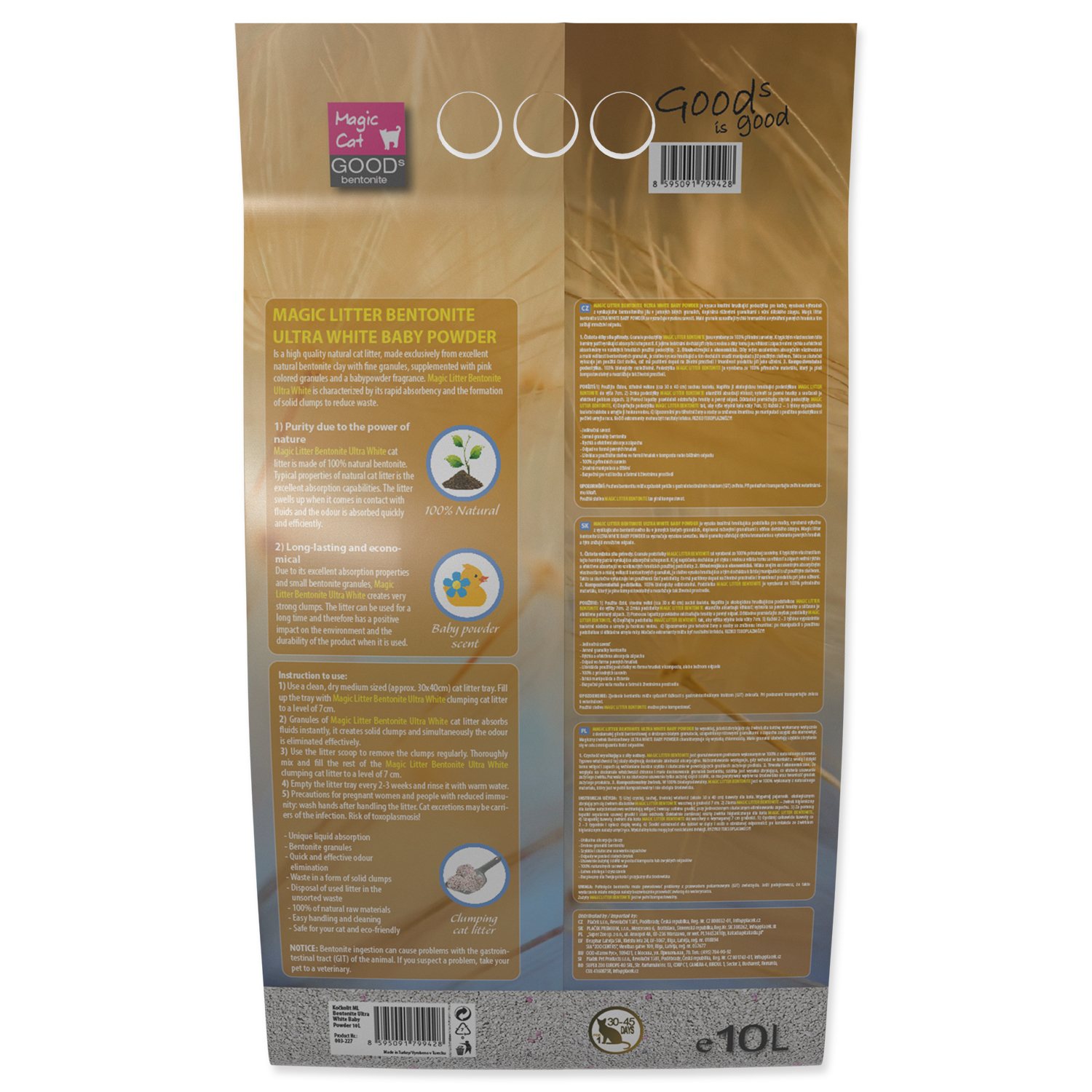 Kočkolit Magic Litter Bentonite Ultra White Baby Powder 10L/9kg-KS