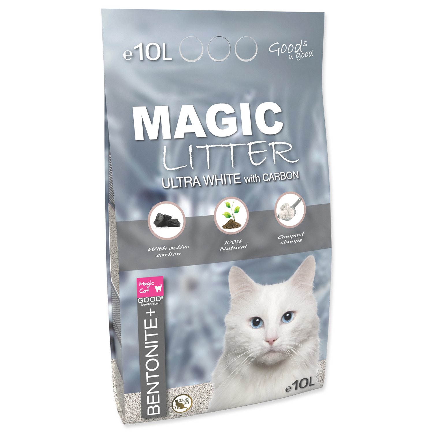 Kočkolit Magic Litter Bentonite Ultra White with Carbon 10L/9kg-KS