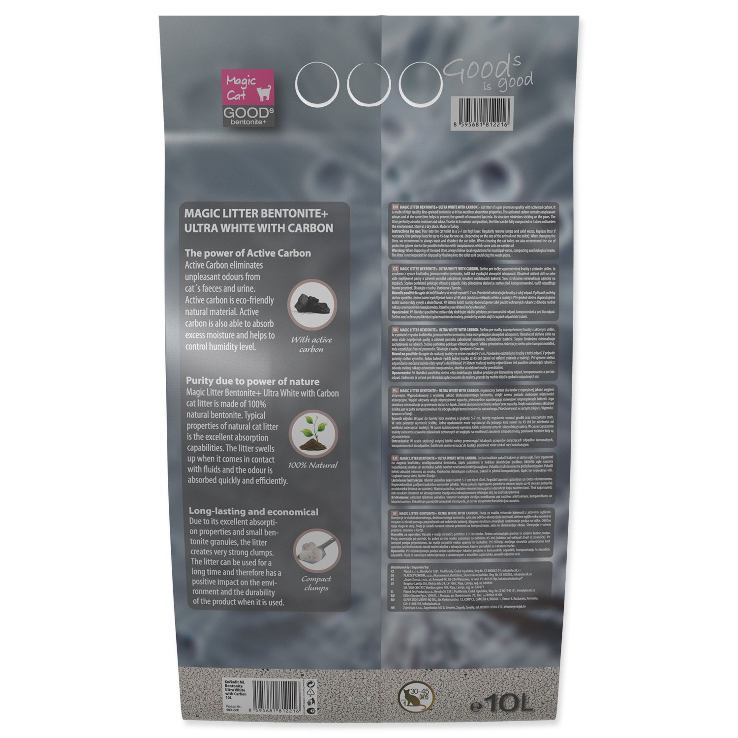 Kočkolit Magic Litter Bentonite Ultra White with Carbon 10L/9kg-KS