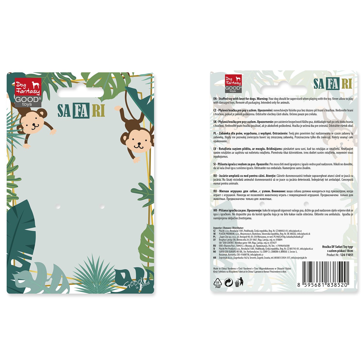 Hračka Dog Fantasy Safari tygr s uzlem pískací 18cm-KS