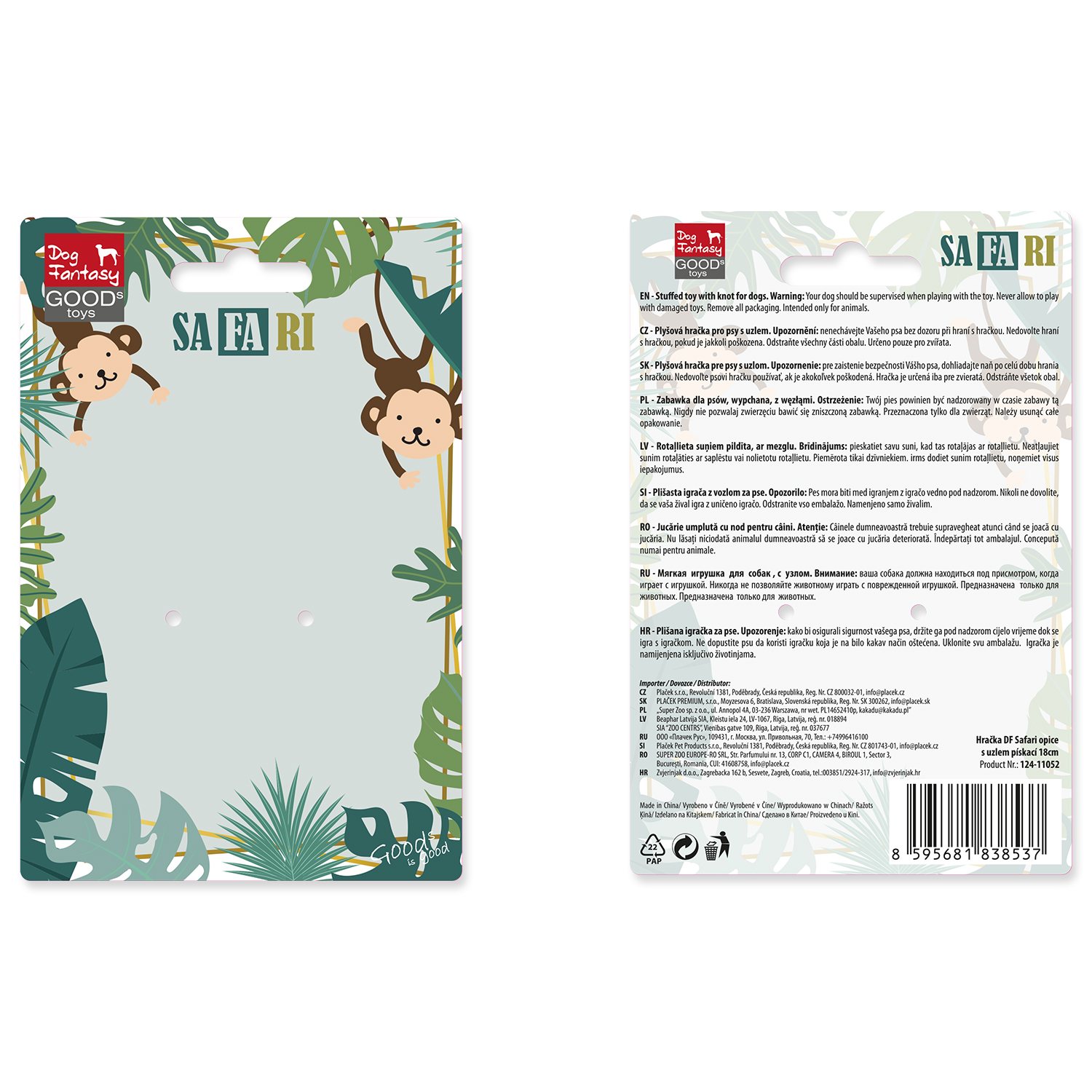 Hračka Dog Fantasy Safari opice s uzlem pískací 18cm-KS