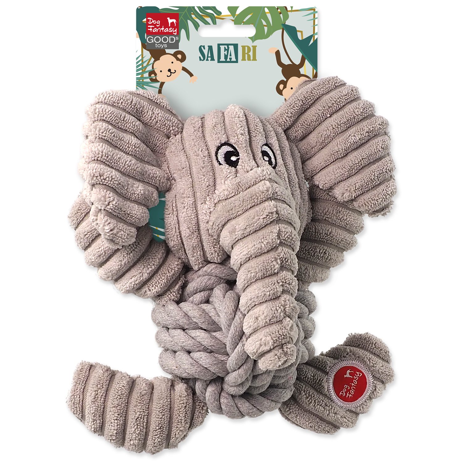 Hračka Dog Fantasy Safari slon s uzlem pískací 18cm-KS