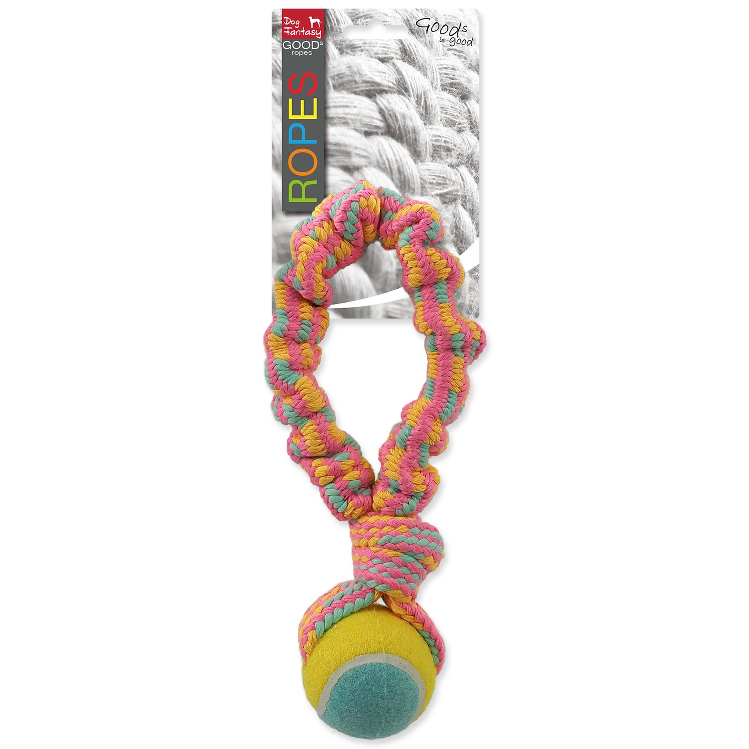 Hračka Dog Fantasy přethovadlo s tenisákem barevný vzor 1, 28cm-KS
