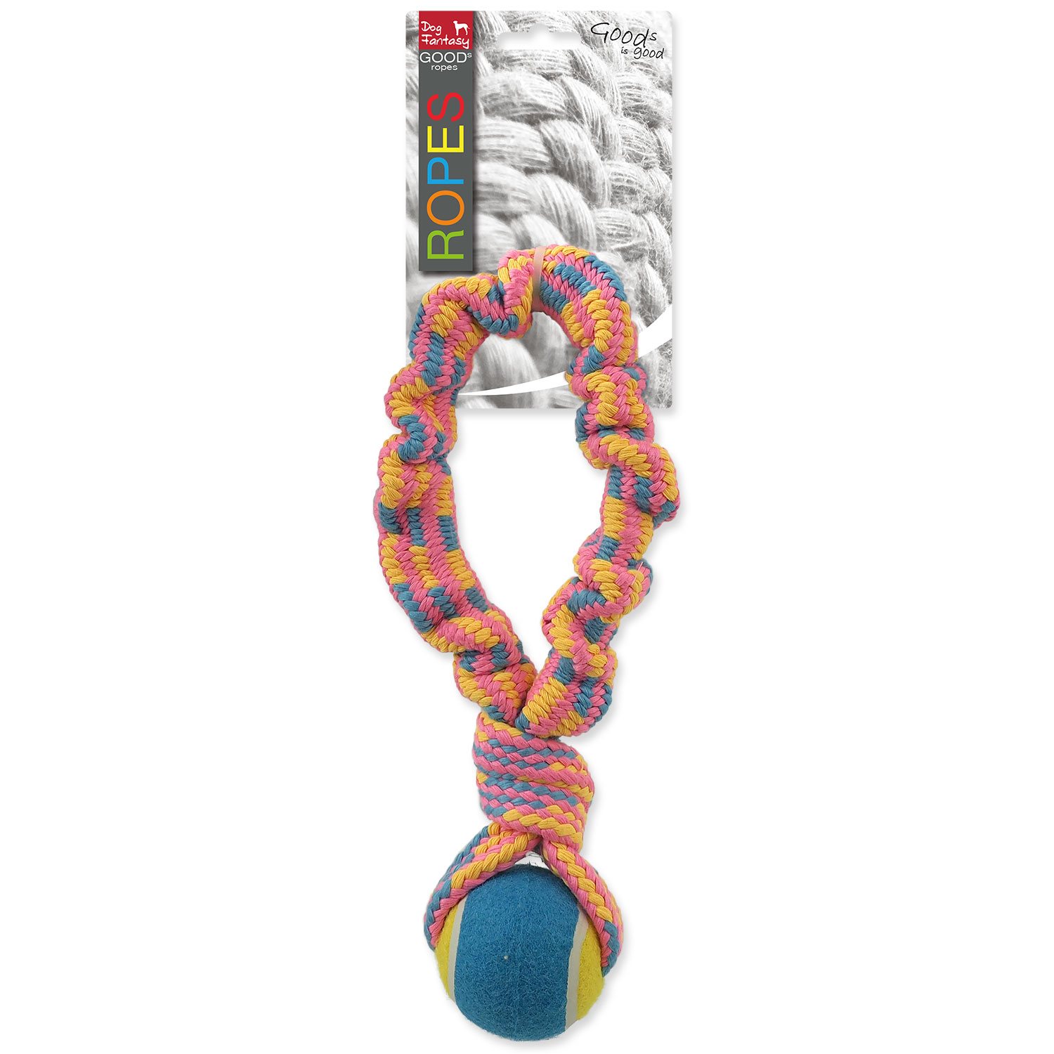 Hračka Dog Fantasy přethovadlo s tenisákem barevný vzor 2, 28cm-KS