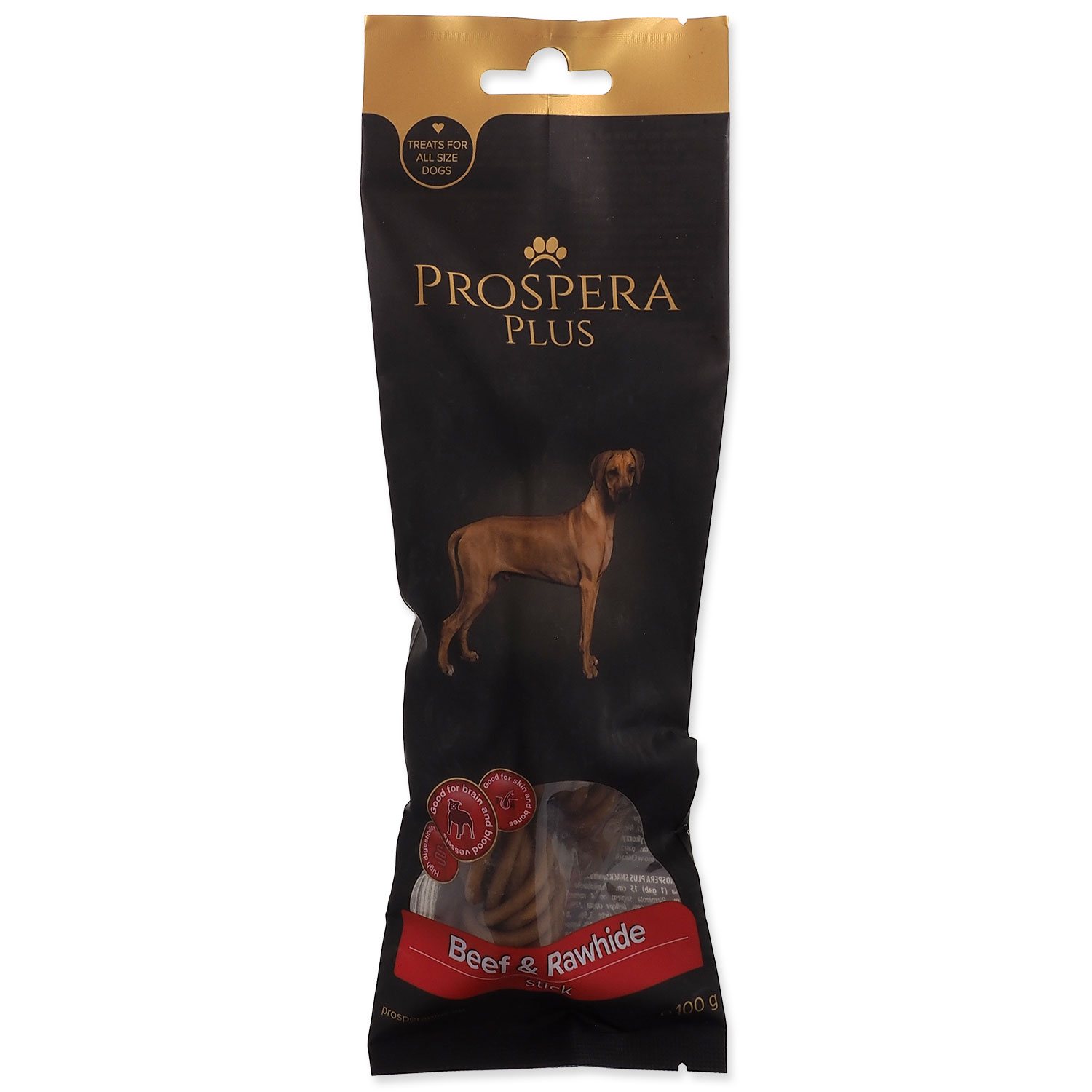 Pochoutka Prospera Plus Hovězí a surová kůže kroucená tyčinka 1ks 15cm