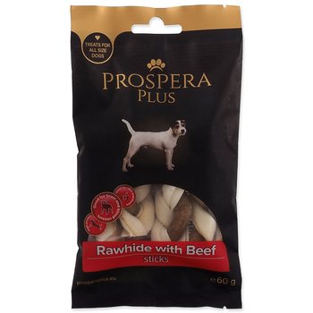 Pochoutka Prospera Plus Surová kůže s hovězím pletená tyčinka 4ks 7,5cm-KS