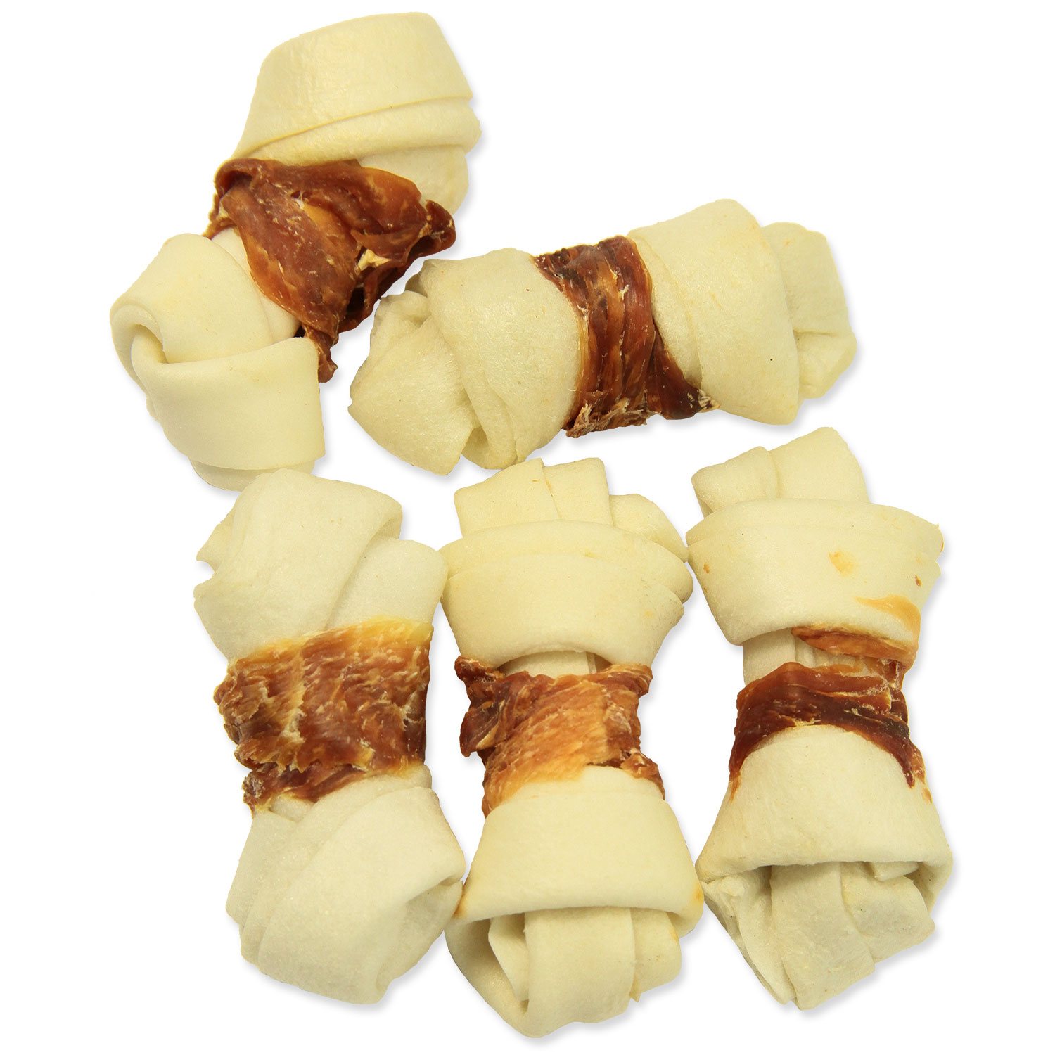 Pochoutka Rasco Premium buvolí kůže obalená kuřecím, uzly 6cm 80g-KS