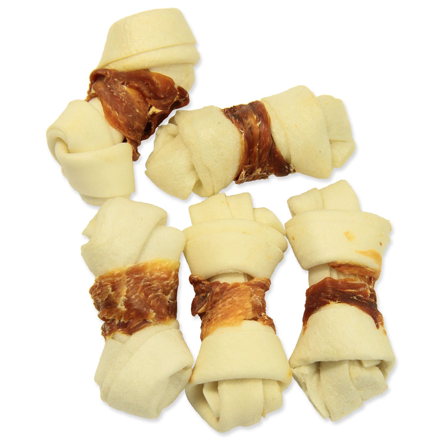 Pochoutka Rasco Premium buvolí kůže obalená kuřecím, uzly 6cm 230g-KS