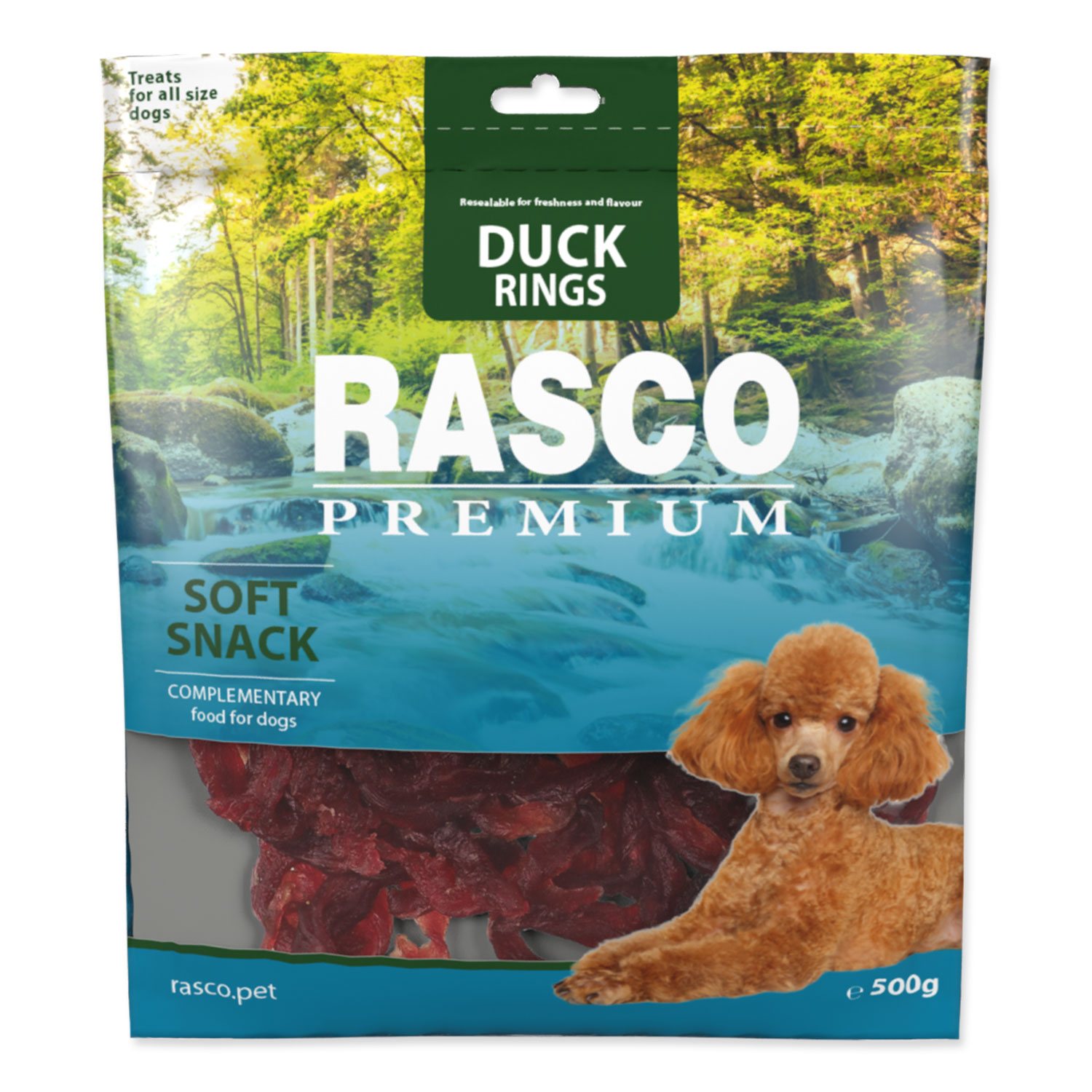 Pochoutka Rasco Premium kachna, kroužky 500g-KS