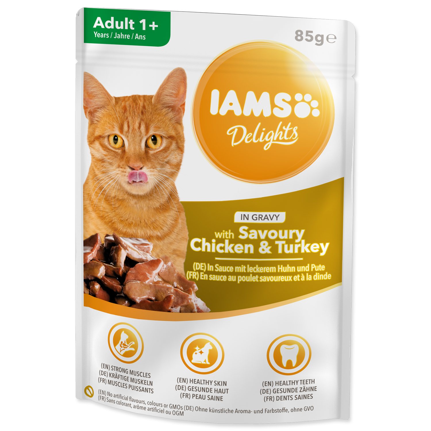 Kapsička IAMS Delights Adult kuře a krůta masem v omáčce 85g-KARTON