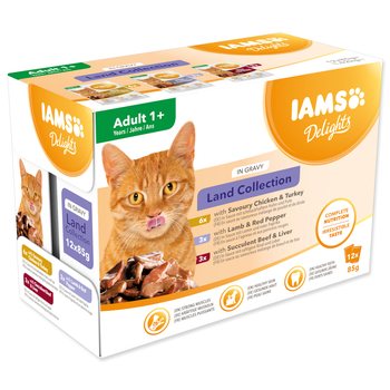 Kapsička IAMS Delights Adult suchozemské maso v omáčce multipack 1020g (12x85gr)-KS
