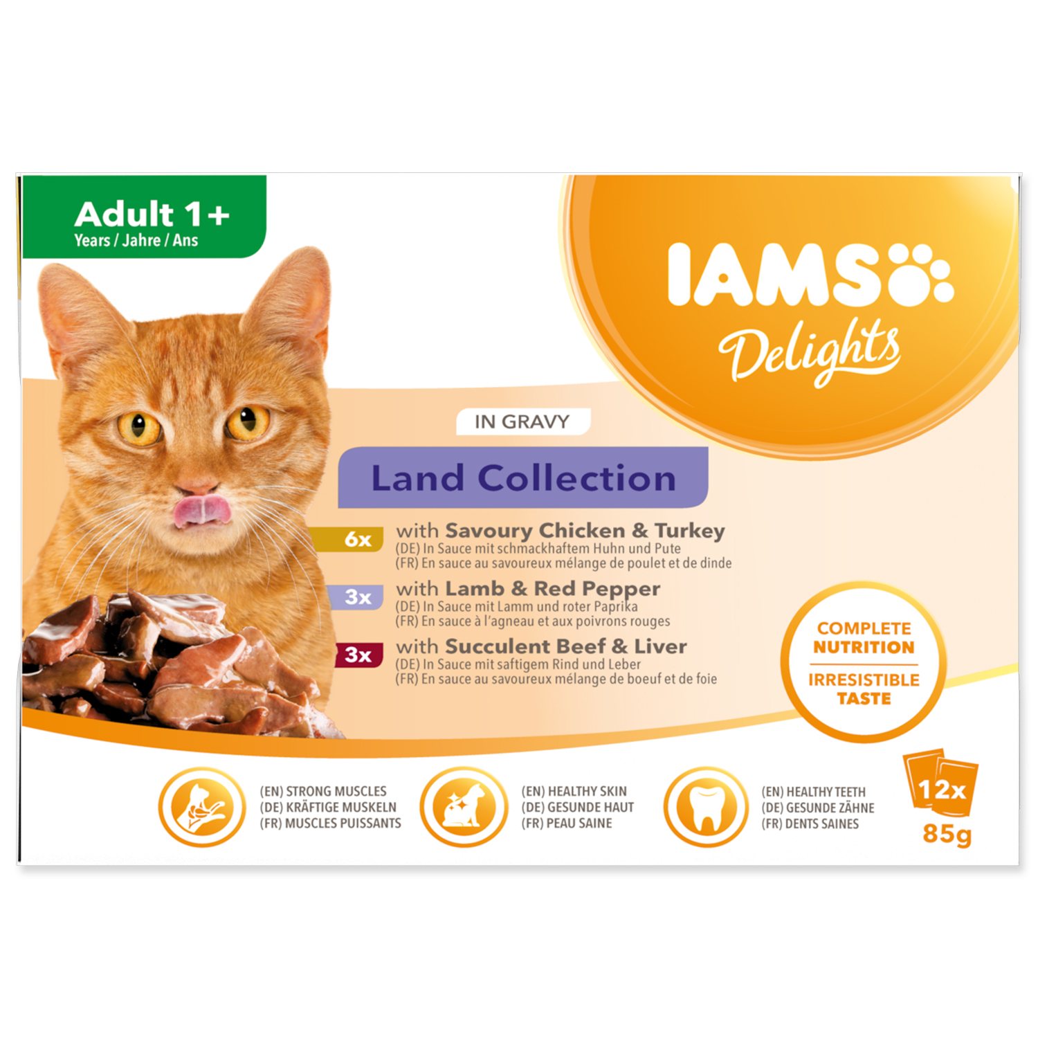 Kapsička IAMS Delights Adult suchozemské maso v omáčce multipack 1020g (12x85gr)-KS