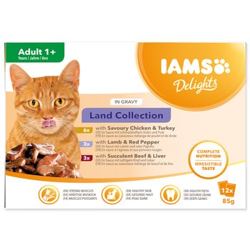 Kapsička IAMS Delights Adult suchozemské maso v omáčce multipack 1020g (12x85gr)-KS