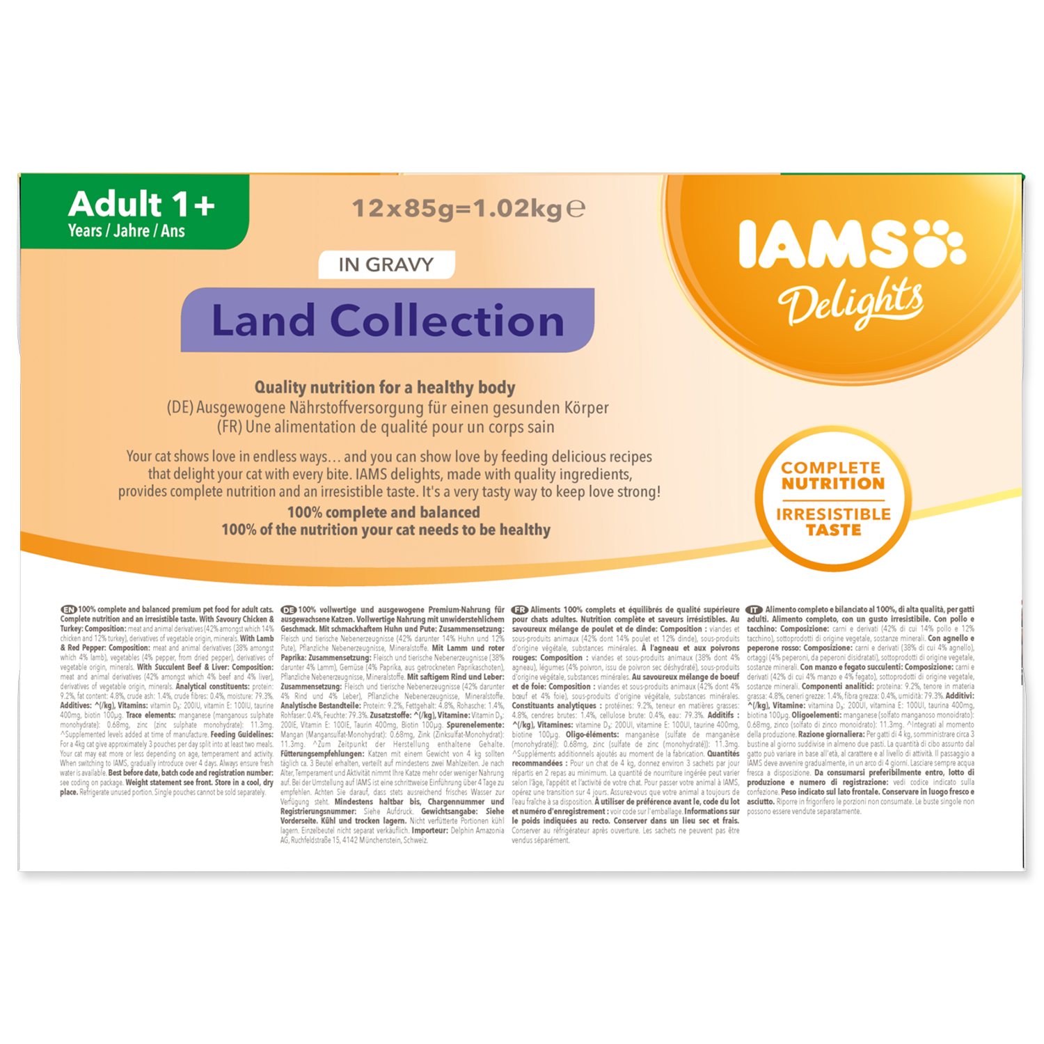 Kapsička IAMS Delights Adult suchozemské maso v omáčce multipack 1020g (12x85gr)-KS