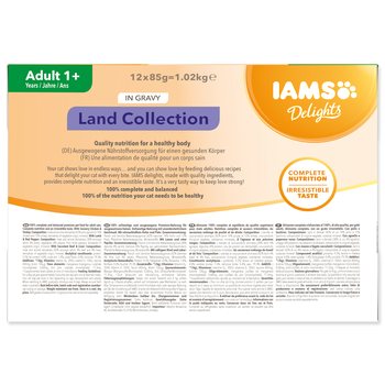 Kapsička IAMS Delights Adult suchozemské maso v omáčce multipack 1020g (12x85gr)-KS