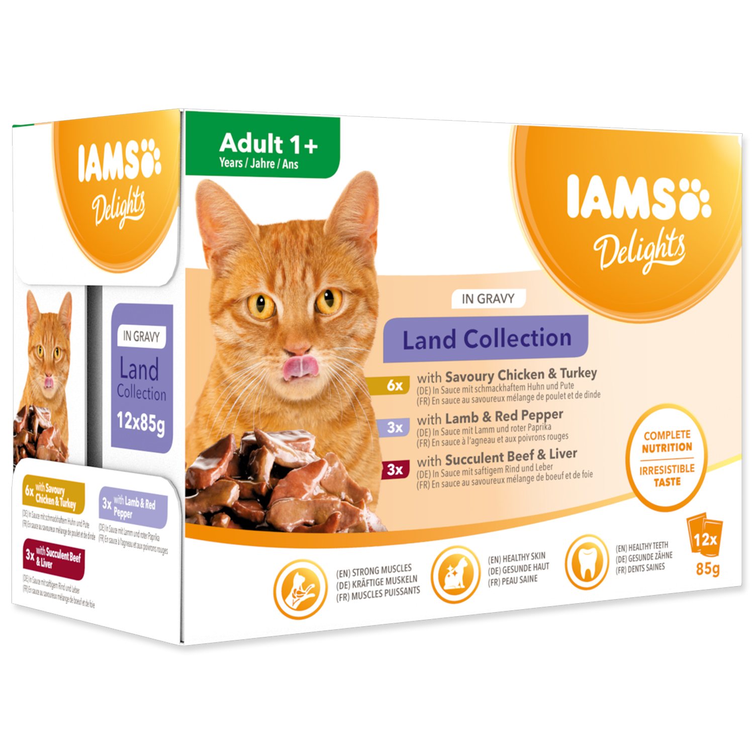 Kapsička IAMS Delights Adult suchozemské maso v omáčce multipack 1020g (12x85gr)-KS