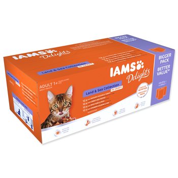 Kapsička IAMS Delights Adult mořské a suchozemské maso v omáčce multipack 4080g (48x85g) -KS