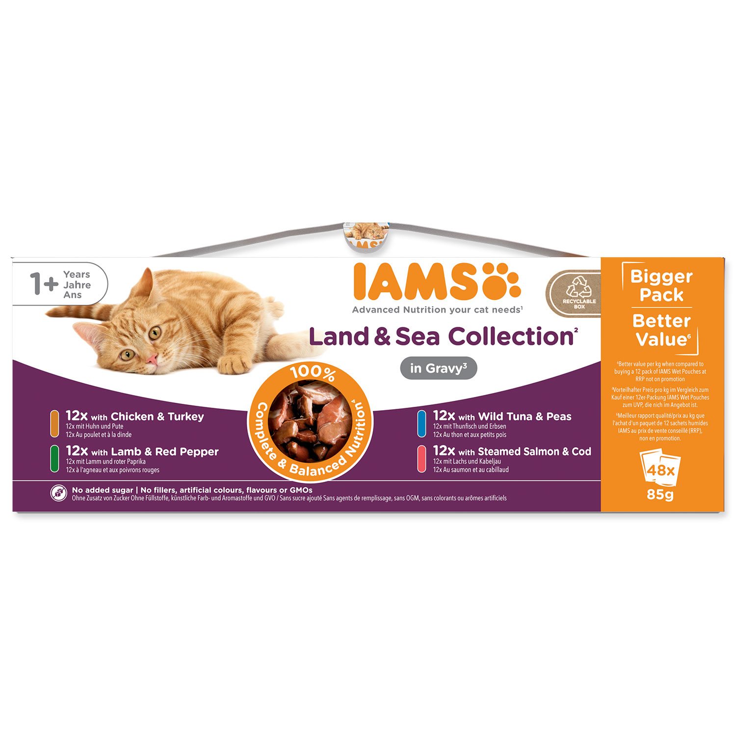 Kapsička IAMS Delights Adult mořské a suchozemské maso v omáčce multipack 4080g (48x85g)