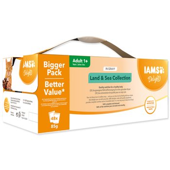 Kapsička IAMS Delights Adult mořské a suchozemské maso v omáčce multipack 4080g (48x85g) -KS