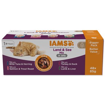 Kapsička IAMS Delights Adult mořské a suchozemské maso v želé multipack 4080g (48x85g)-KS