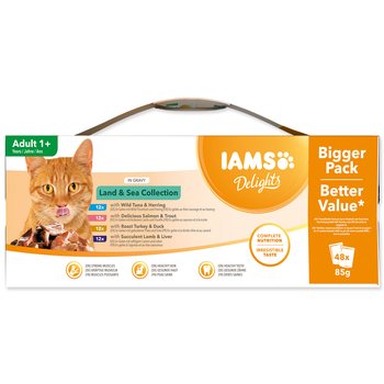 Kapsička IAMS Delights Adult mořské a suchozemské maso v želé multipack 4080g (48x85g)-KS