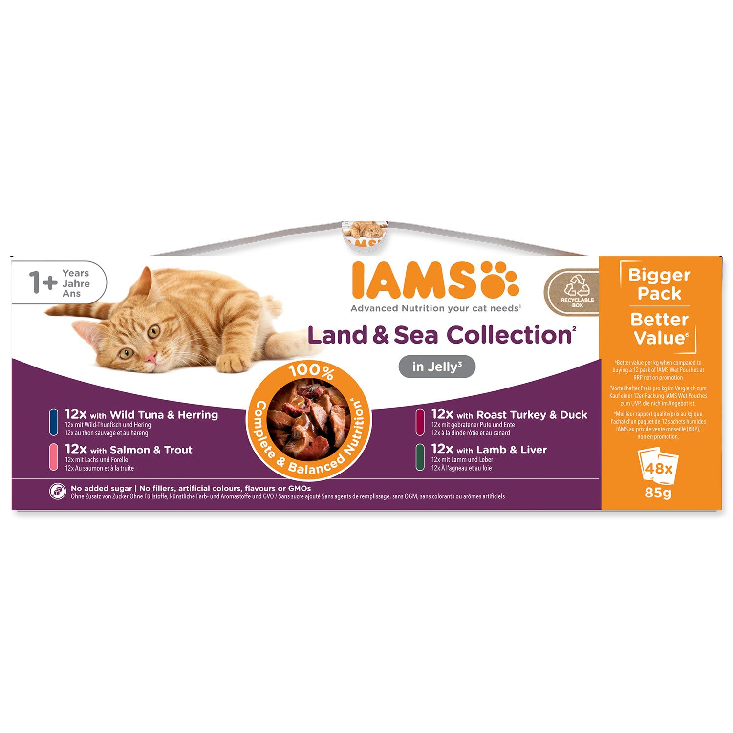 Kapsička IAMS Delights Adult mořské a suchozemské maso v želé multipack 4080g (48x85g)-KS