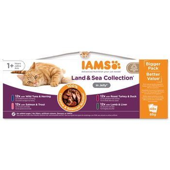 Kapsička IAMS Delights Adult mořské a suchozemské maso v želé multipack 4080g (48x85g)-KS