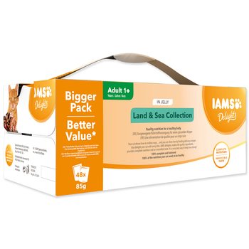 Kapsička IAMS Delights Adult mořské a suchozemské maso v želé multipack 4080g (48x85g)-KS