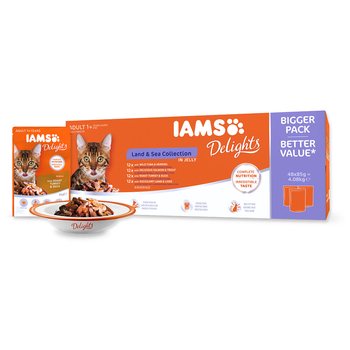 Kapsička IAMS Delights Adult mořské a suchozemské maso v želé multipack 4080g (48x85g)-KS