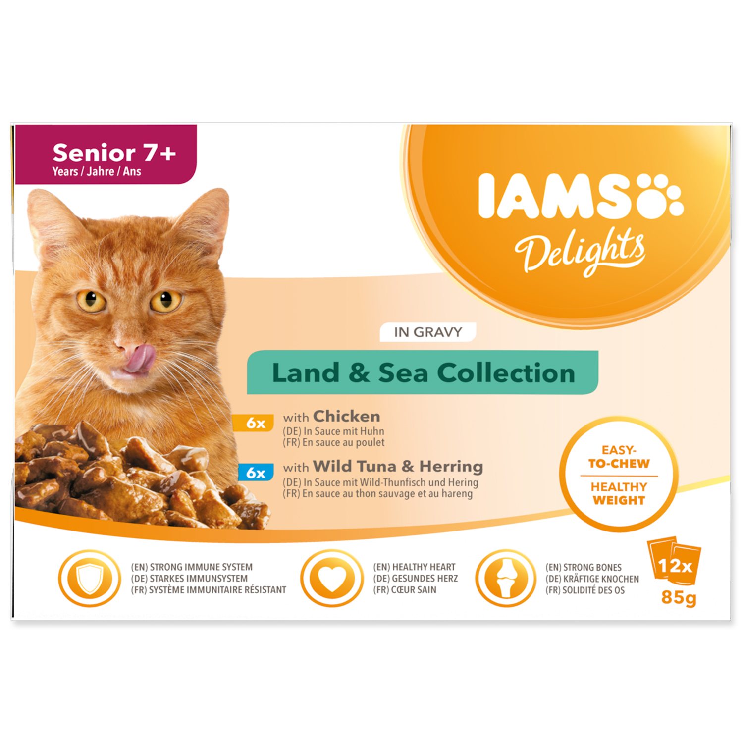 Kapsička IAMS Delights Senior mořské a suchozemské maso v omáčce 1020g (12x85g)-KS