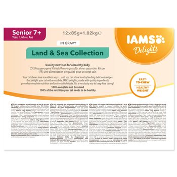 Kapsička IAMS Delights Senior mořské a suchozemské maso v omáčce 1020g (12x85g)-KS
