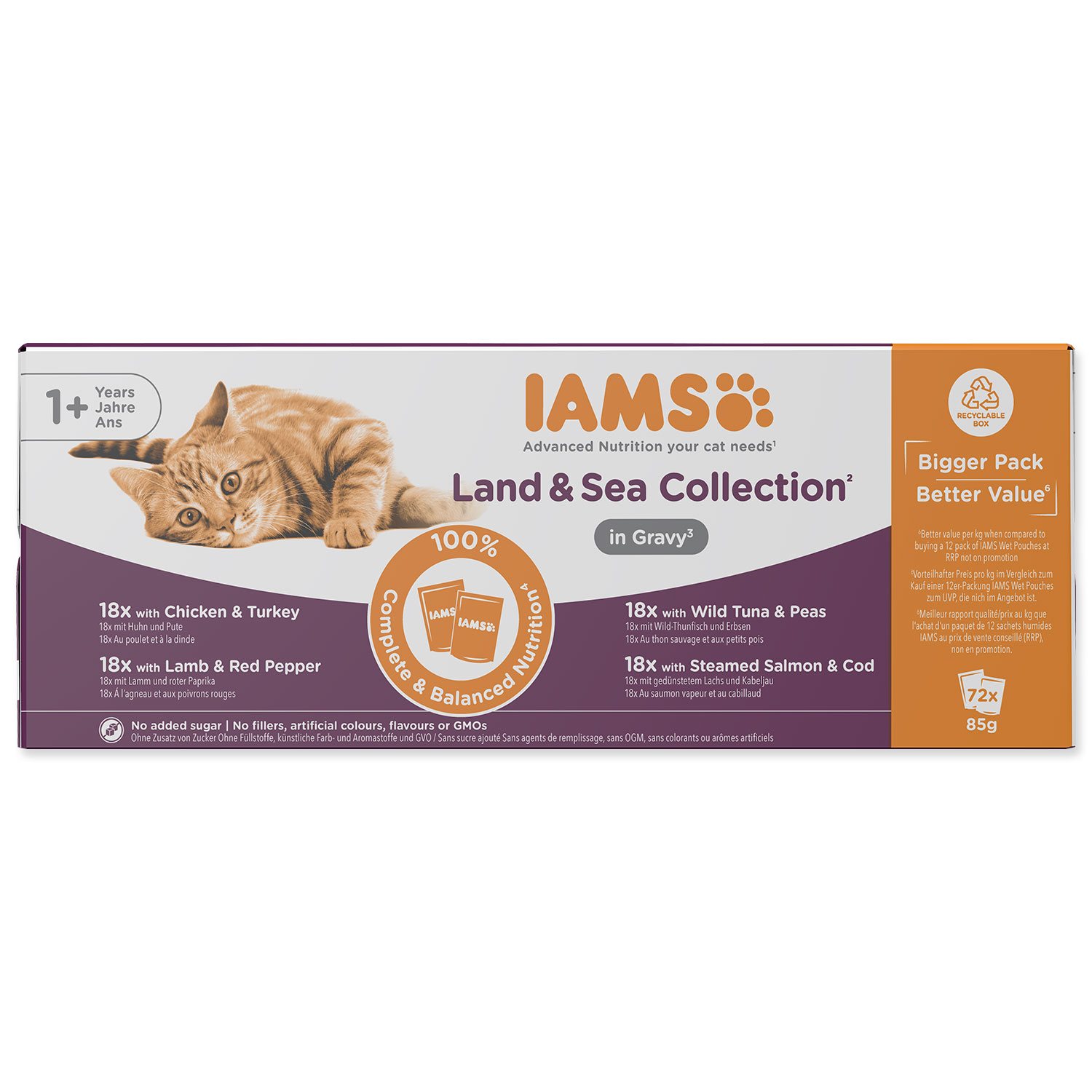 Kapsička IAMS Delights Adult mořské a suchozemské maso v omáčce multipack 6120g (72x85g)-KS