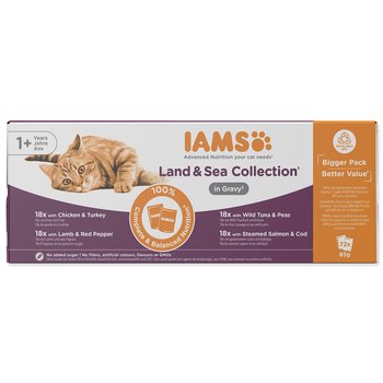 Kapsička IAMS Delights Adult mořské a suchozemské maso v omáčce multipack 6120g (72x85g)-KS