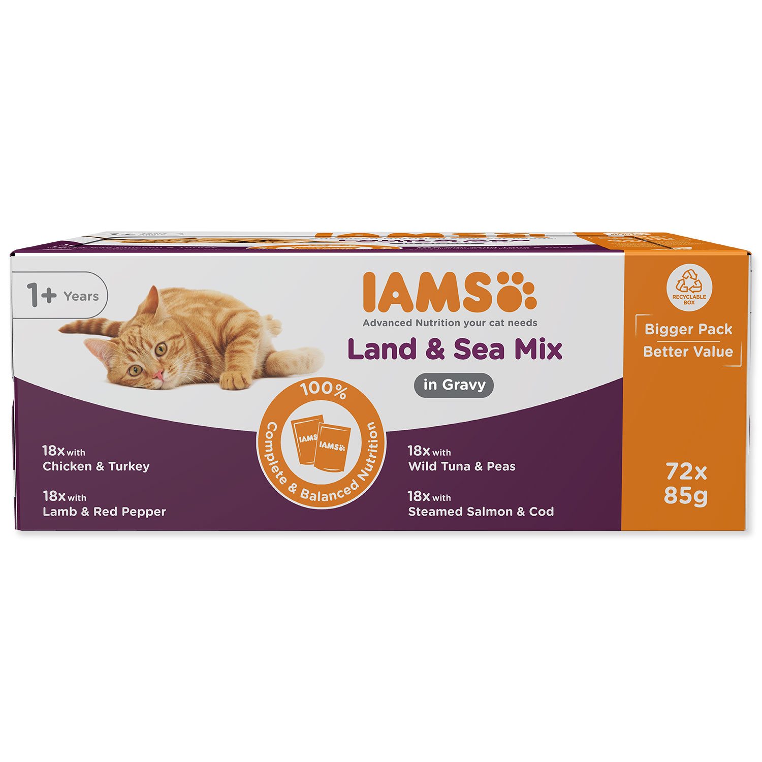 Kapsička IAMS Delights Adult mořské a suchozemské maso v omáčce multipack 6120g (72x85g)-KS