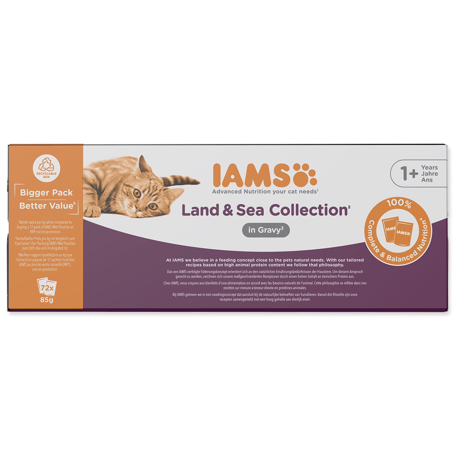 Kapsička IAMS Delights Adult mořské a suchozemské maso v omáčce multipack 6120g (72x85g)-KS