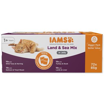 Kapsička IAMS Delights Adult mořské a suchozemské maso v želé multipack 6120g (72x85g) -KS