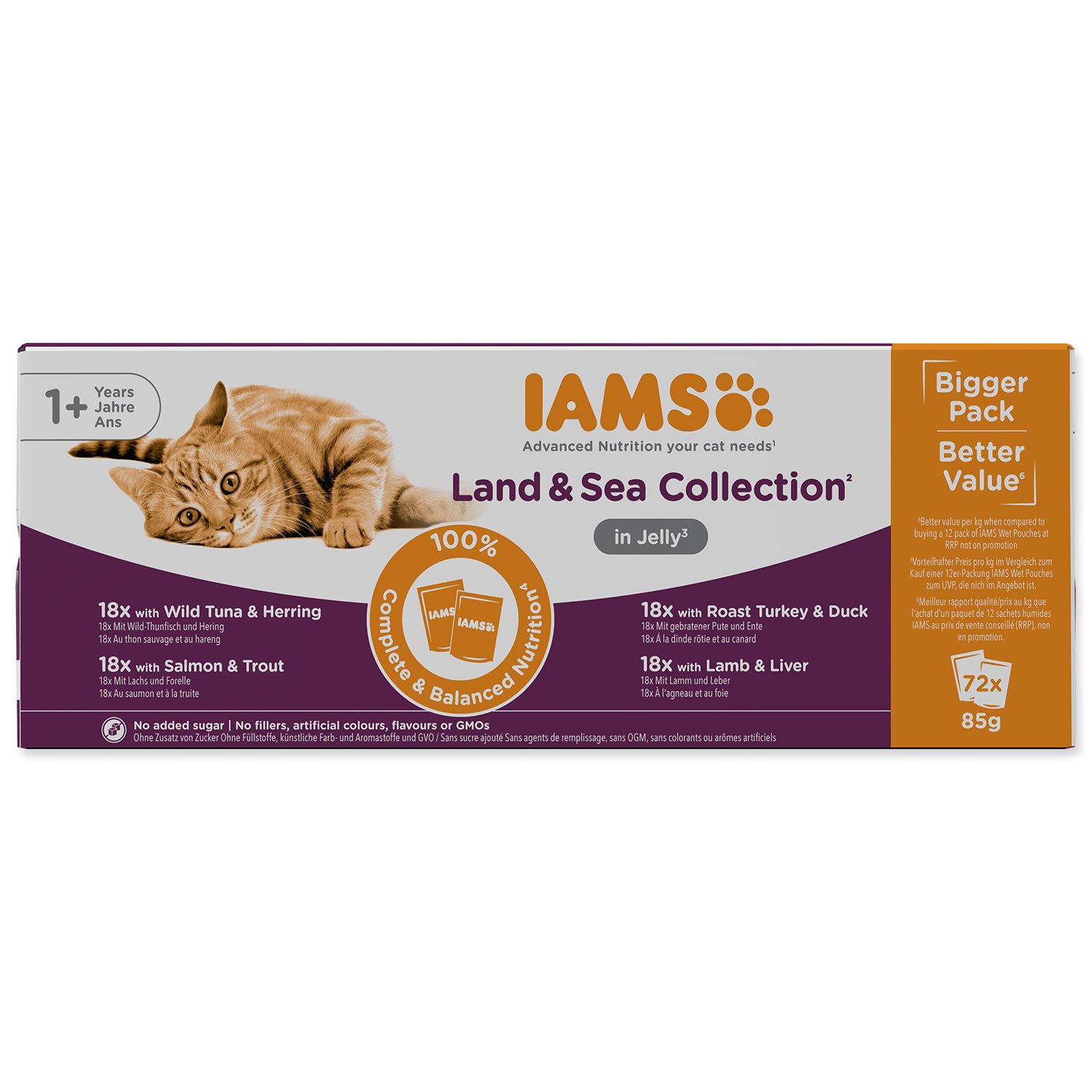 Kapsička IAMS Delights Adult mořské a suchozemské maso v želé multipack 6120g (72x85g) -KS