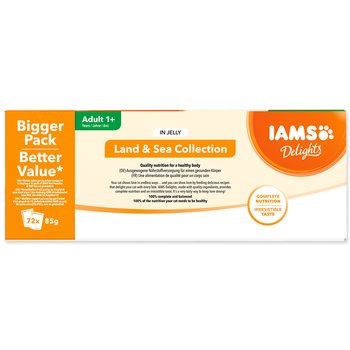 Kapsička IAMS Delights Adult mořské a suchozemské maso v želé multipack 6120g (72x85g) -KS