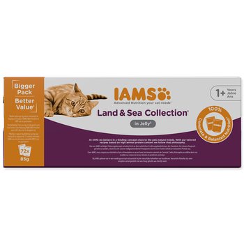 Kapsička IAMS Delights Adult mořské a suchozemské maso v želé multipack 6120g (72x85g) -KS