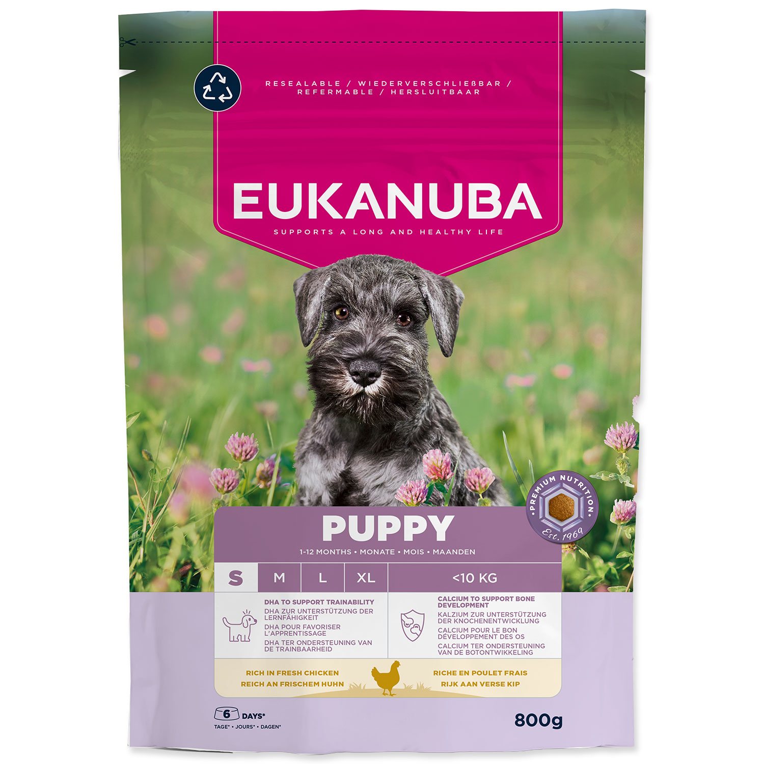 Krmivo EUKANUBA dry dog food for small breed puppies, rich in fresh chicken 800 g-KS