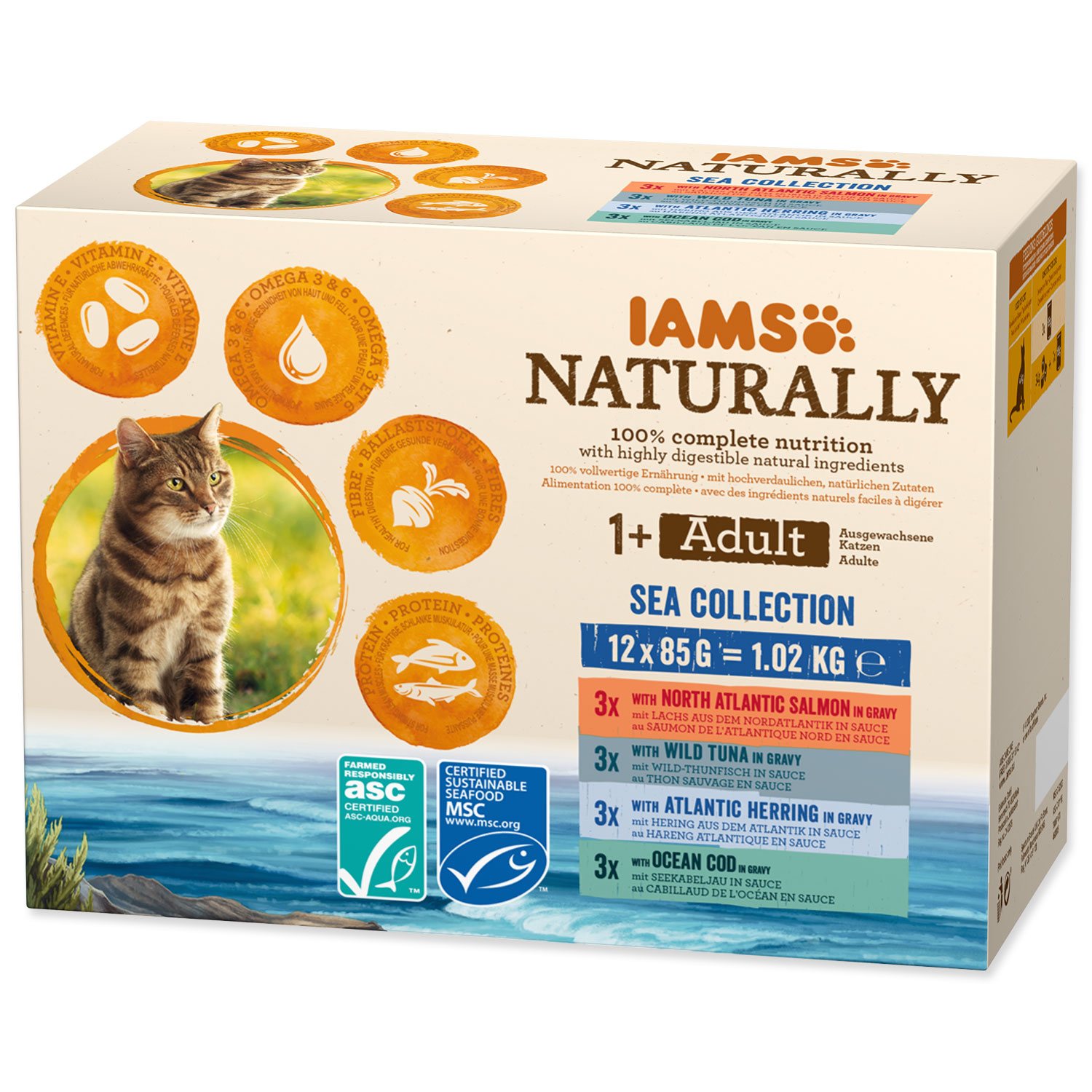 Kapsička IAMS Naturally Adult mořské maso v omáčce multipack 1020g (12x85g)