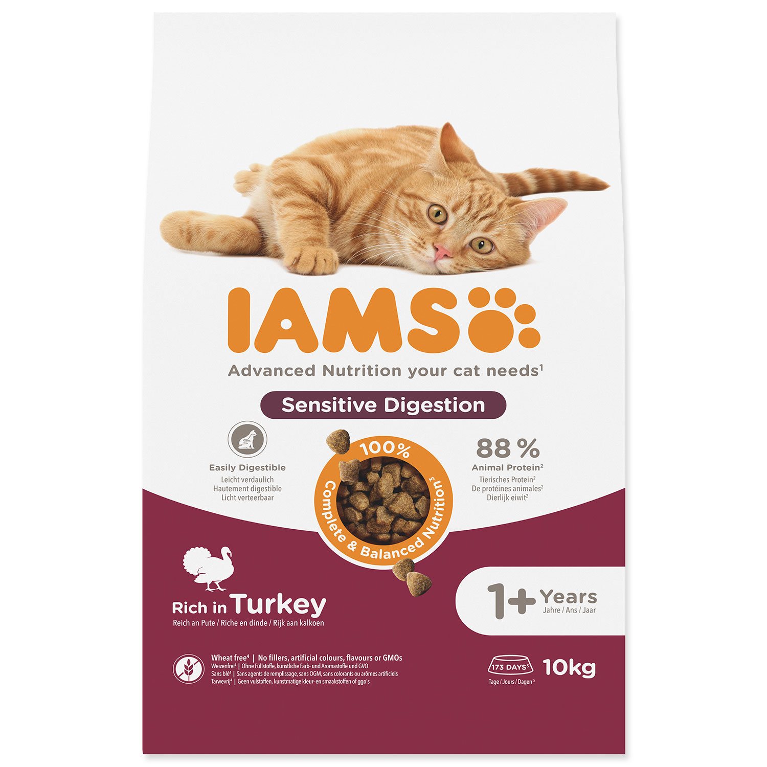 Krmivo IAMS Cat Adult Sensitive Digestion Turkey 10kg-KS