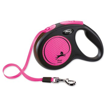 Vodítko Flexi Neon páska M růžové 5m -KS