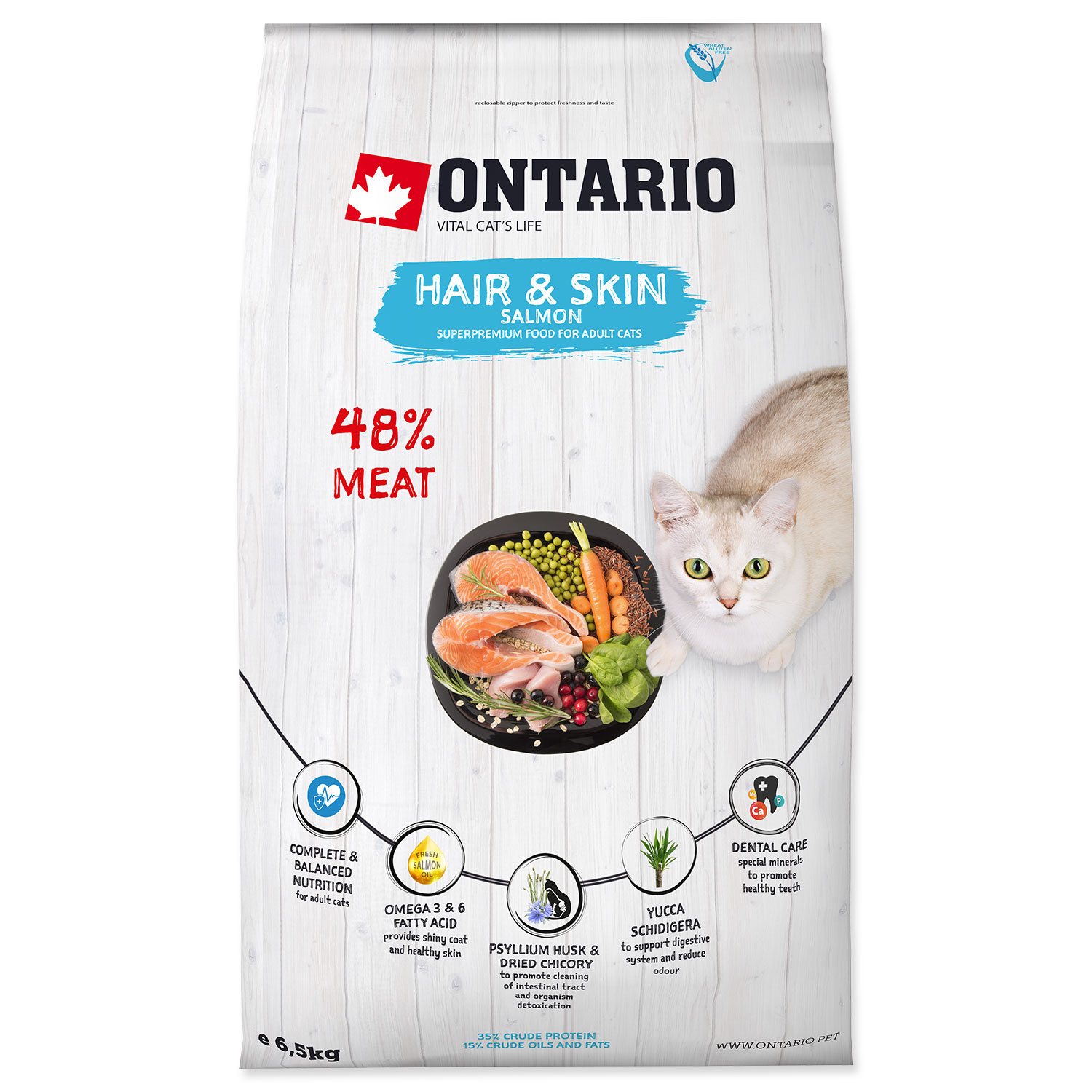 Krmivo Ontario Cat Hair & Skin 6,5kg-KS