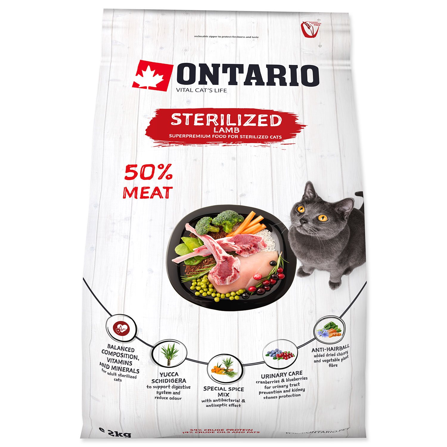 Krmivo Ontario Cat Sterilised Lamb 2kg-KS