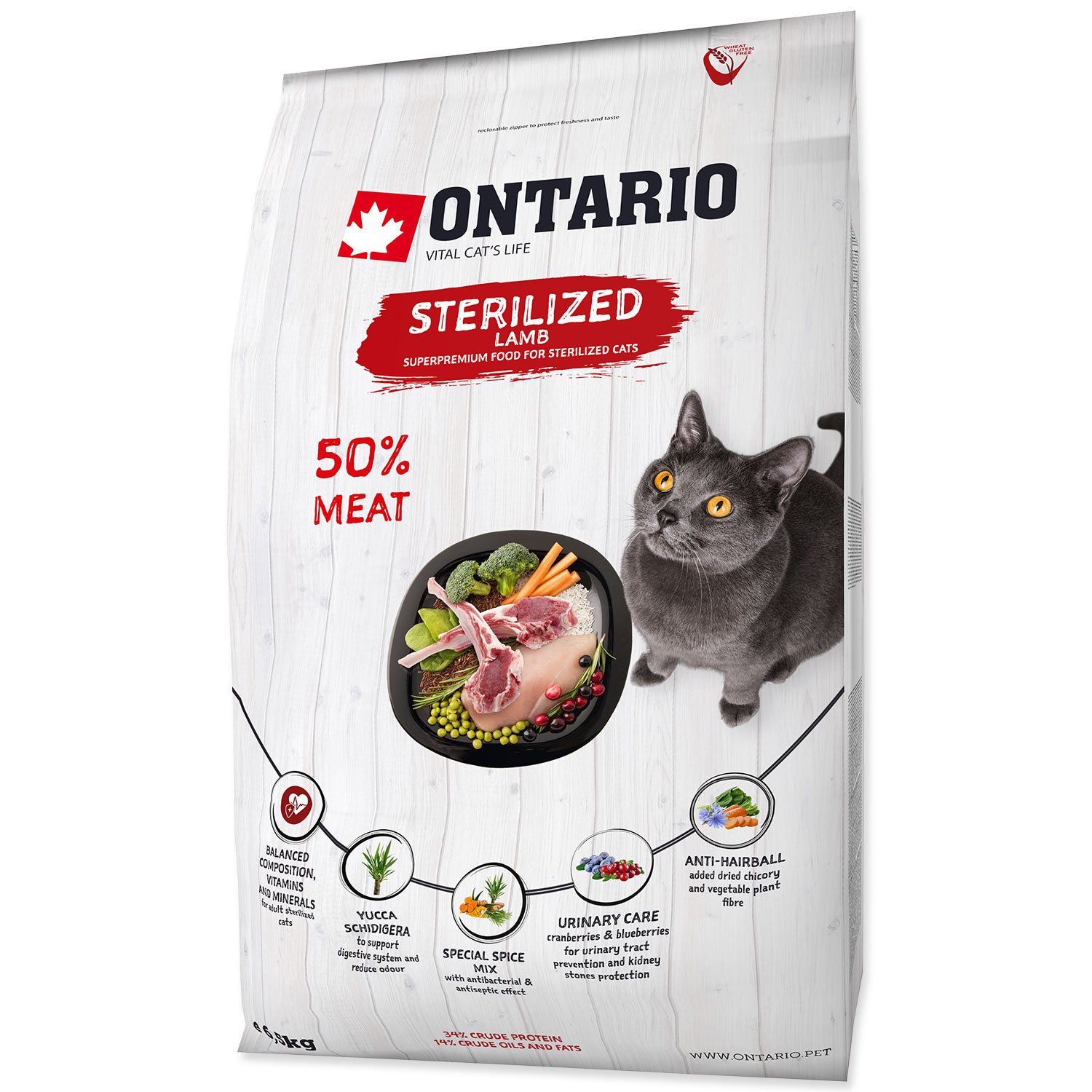 Krmivo Ontario Cat Sterilised Lamb 6,5kg-KS