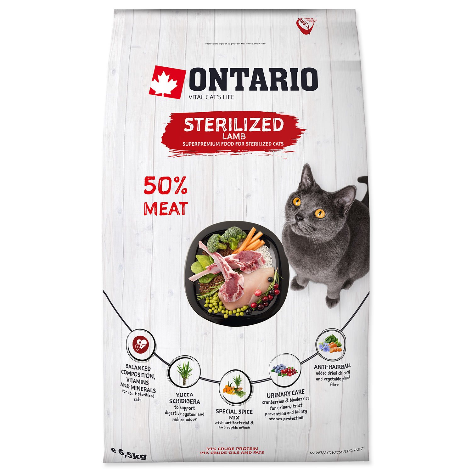 Krmivo Ontario Cat Sterilised Lamb 6,5kg-KS