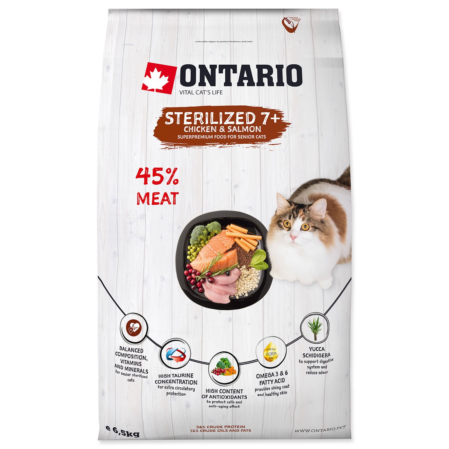 Krmivo Ontario Cat Sterilised 7+ Senior 6,5kg-KS